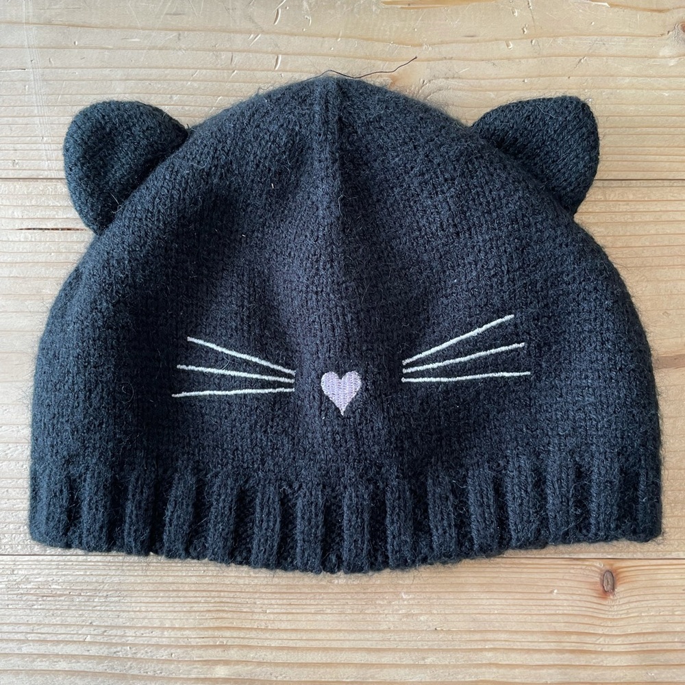 Black Embroidered Cat Beanie